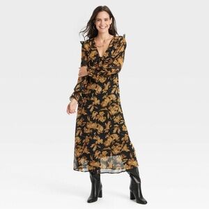 a new day Black and Gold Floral Long Sleeve Dress